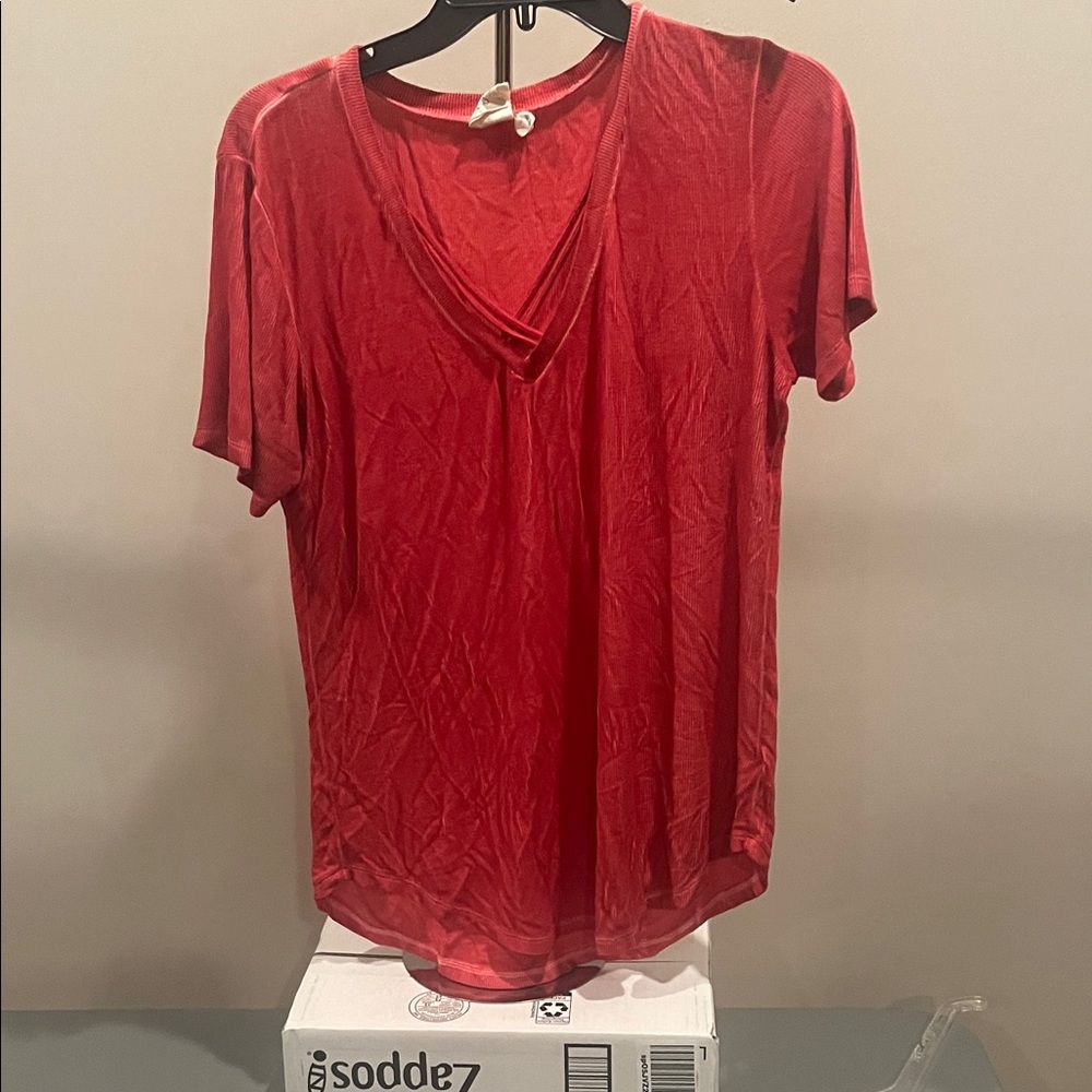 Elegant Red V-Neck Tee for Women